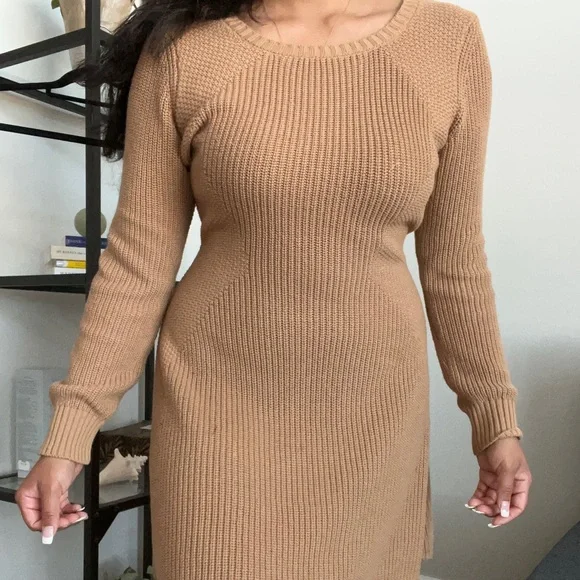 Kaisely Dresses Sweater Dress Size Medium Tan Above Your Knees
